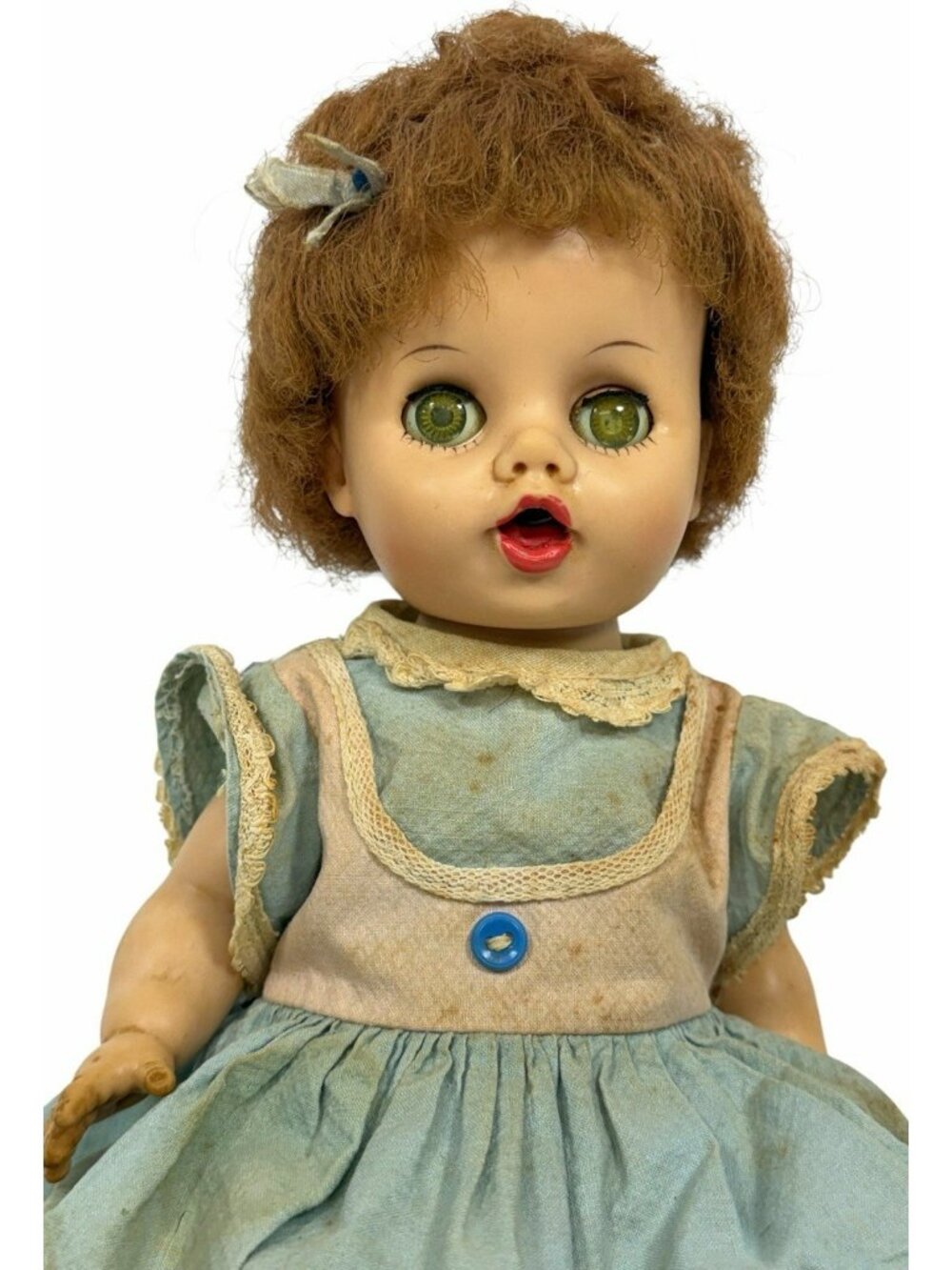 WORKS Vintage 1950s Uneeda Yummy 11" Doll Press Tummy Chews Sucks Thumb in Dress